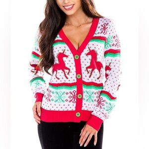 Tipsy Elves - 🎄🧑‍🎄WOMEN'S🎄🤶CHRISTMICORN CARDIGAN SWEATER - Large